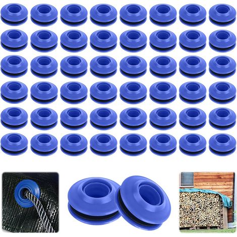 Lot de 50 œillets en plastique pour bâche, lot de 50 œillets bleus, pour bâches, œillets ronds en plastique pour bâches, bâches textiles, rideaux, tentes, bâche de piscine (28 x 28 x 12 mm) (1/5)