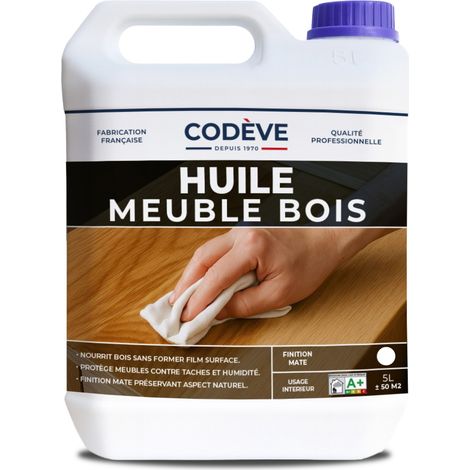 Huile Meuble Bois - 5 L - Codeve Bois - Chêne moyen - Pour La Déco De Votre Meuble, Table, Buffet, Commode Ou Armoire Bois.