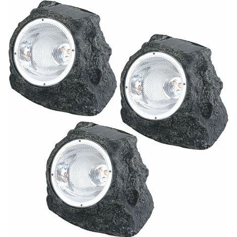 3er-Pack LED-Solar-Gartenstrahler – Selbstaufladende Außenbeleuchtung – Grauer Kunststoff – IP44 – Ideal für Einfahrten, Blumenbeete oder Terrassen (1/5)