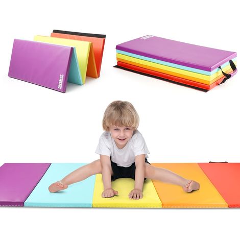 colorful folding gymnastics mat 5 panel with carry handles, sports mat, play mat, tumbling mat for kids, padding for activity play (1/5)