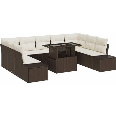 Ensemble de canapé de jardin 10 pièces, en rotin de polyéthylène marron et beige. (1/5)