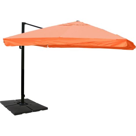 [NON UTILIZZATO] Ombrellone parasole decentrato HHG-329 3x4m alluminio con volante arancione con base