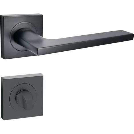 domino Türgriff Drückergarnitur WC - Badezimmer Set mit quadratischen Rosetten für Badezimmertüren Set WC - Rosetten-Garnitur Türbeschläge aus Aluminium Schwarz LINEA-QR BLACK