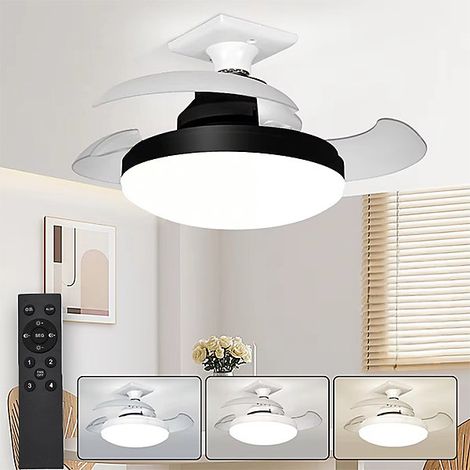 Petit ventilateur LED rétractable, E27,intensité variable 3 couleurs 3000 K6500 K, 4 vitesses de ventilation, 38 cm (1/5)