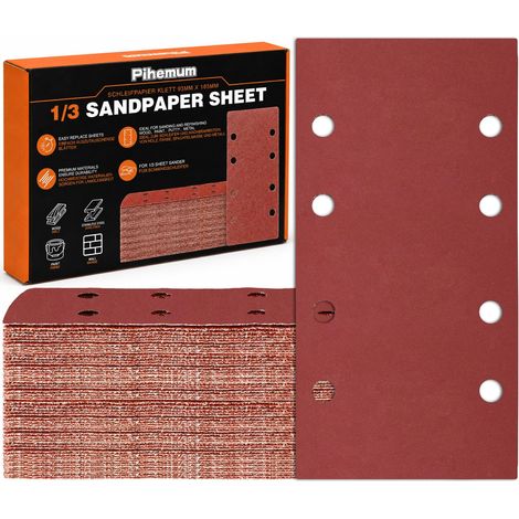 80 Pièces Feuilles Abrasives 93 x 185 mm Grain 400 8 Trous (1/5)