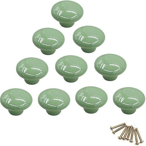 lot De 10 Boutons De Placard Ronds (vert)en Cramique Trou Unique Pour Tiroir, Placard, Commode, Porte (1/5)