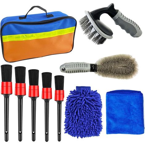 Ensemble de 10 brosses bleues de détail pour l'intérieur de voiture, brosse pour les interstices de la climatisation et brosses de lavage auto (1/5)
