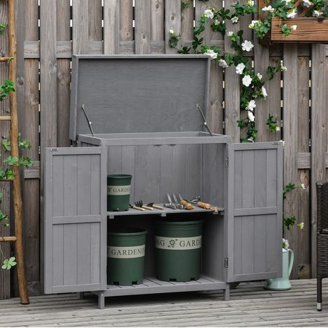 Mobile da giardino in legno, 2 scomparti, doppia anta, 74 x 43 x 88 cm, grigio scuro DESVIAE (1/5)