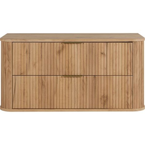 Meuble de salle de bain sur pieds avec tiroirs et pieds métalliques, coloris Chêne Craft, poignée doré, pieds doré, 100 x 41,5 x 66,7 cm (1/5)