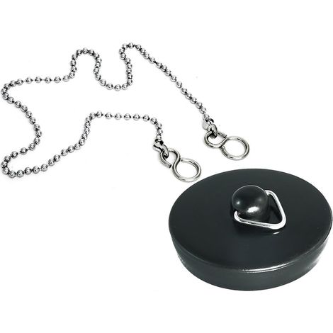 Lot de 2 bouchons de lavabo en plastique noir 45 mm + chaînes de 45 mm