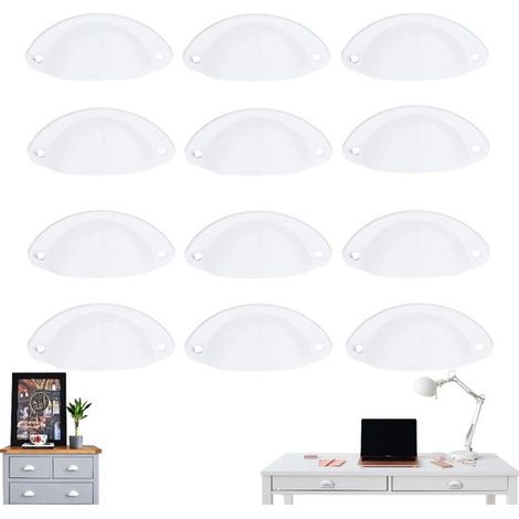 Lot de 12 poignées de tiroir en métal blanc, style vintage, rondes, pour meubles et portes. Vis incluses. Convient aux armoires, penderies et tiroirs. (1/5)