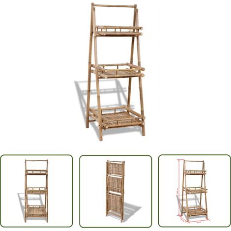The Living Store Pflanzenständer 3 Ablagen Bambus - Bambus Regalsystem - Blumenständer - Pflanzenhalter - Indoor Pflanze Stand - Gartengeräte (1/4)