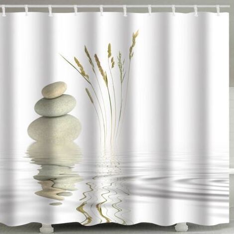 Rideau de douche en bambou Zen sans anneau pittoresque, rideaux de salle de bain lourds, tissu Polyester imperméable, ensemble de décoration artistique de salle de bains 120cm x 180cm (1/3)