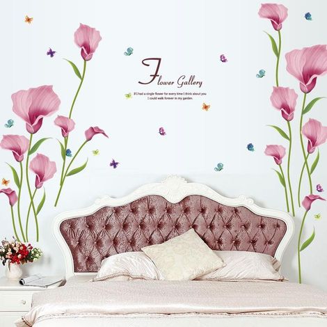 Stickers muraux papillons et fleurs roses épanouies, amovibles et décoratifs (1/4)