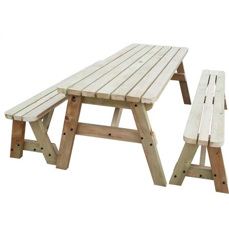 6ft (180cm) Picnic table and bench set, natural (light-green) finish, Victoria rounded corners