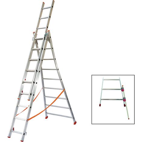 Echelle transformable 3x9 barreaux - Longueur déployée 5,94m - Sol plat ou escalier - ATL260-3/BR