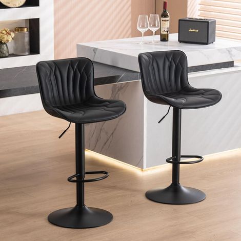 Lot de 2 tabourets de bar pivotants réglables en hauteur, similicuir noir (1/5)
