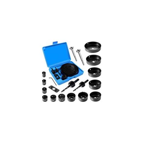 Juego de sierras perforadoras, Ultrixe 22 piezas Scie Cloche bimetálica, circulares 19 piezas con 13 sierras Ø 19-127 mm, adaptadores, llave Allen, para planchas de madera picada, placas de PVC y plás