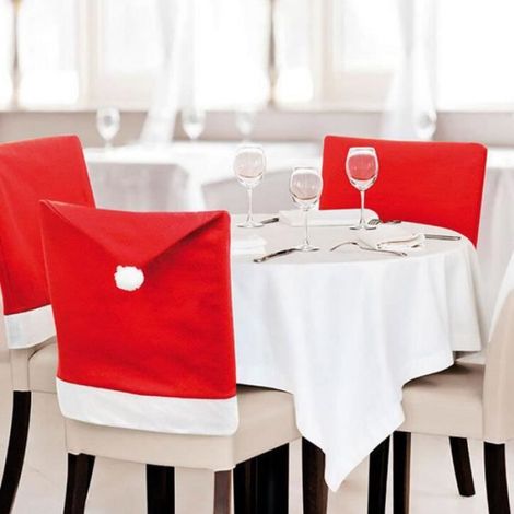 Housse Dossier Chaise - Forme Chapeau Pere Noel - Decoration Noel - Lot De 6 (1/2)