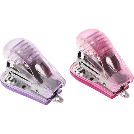 Pack de 2 mini agrafeuses portables, capacité 20 feuilles, structure à levier, pour agrafes 24/6, couleur violet et rose. (1/5)