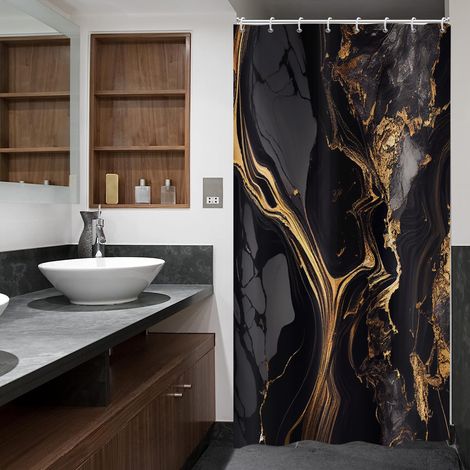 Rideau de Douche en Marbre 120x200 cm, Art Moderne Noir Or Aspect Marbre Salle de Bain Rideaux Douche Lavables Textile Rideau de Bain imperméable pour Baignoire avec 8 Crochets (1/5)
