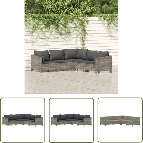 The Living Store 5-tlg. Garten-Lounge-Set mit Kissen Grau Poly Rattan - Gartenloungeset - Outdoor Möbel - Loungemöbel - Rattan Gartenmöbel - Gartenmöbel Set (1/5)
