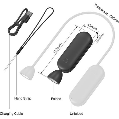Lampe de lecture LED pliable à porter au cou, 3 modes d'éclairage, 3 niveaux de luminosité, batterie 1800 mAh, mains-libres (1/5)