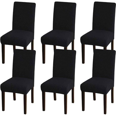 Housse De Chaise - Extensible Universelle - Pour Chaise À Dossier Droit Et Chaise À Dossier Incliné - Noir - Lot De 6 (1/5)