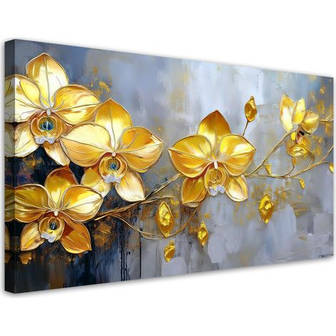 Tableau déco Orchidées dorées Fleurs glamour 80x40 (1/5)