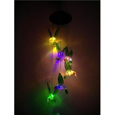 Carillon à vent Solaire - LED - Colibri - Changeant de Couleur - Écologique - Décoratif (1/2)