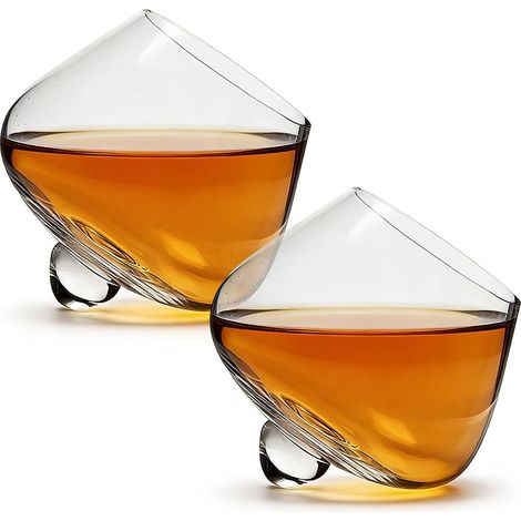 Verre a Rhum: Lot 2 235 Ml Rotatifs Sans Tige Dégustatio Vin, Verres à Vin Sans Pied, Verres à Whisky Pour Whisky, Brandy, Cognac, Liqueur, Idée Cadeau Homme Pour Noël, Anniversaire, Fête Des Pères (1/5)