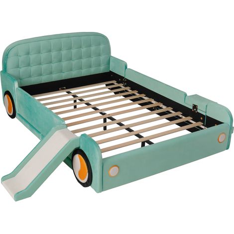 Letto bambino a forma di auto con scivolo e scala 140 x 200 cm blu verde HOMVRA (1/5)
