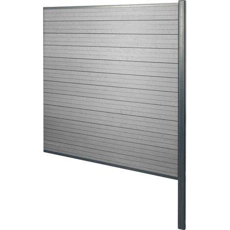 WPC-Sichtschutz Savoie, Windschutz Zaun, Alu-Pfosten zum Einbetonieren Erweiterungselement, 185cm grau
