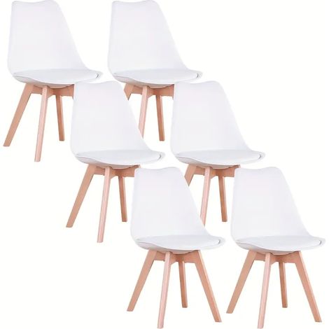 Set di 6 sedie - Bianco - Stile scandinavo - Gambe in legno (6 sedie per confezione)