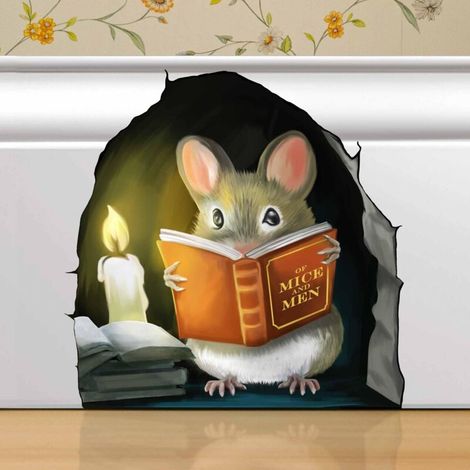 Souris lisant un livre – Sticker mural pour chambres d'enfants, salles de classe et maisons