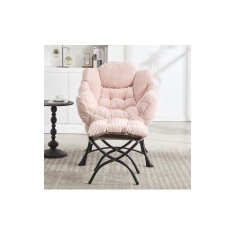 Fauteuil relax 70x64x95 cm en acier et tissu peluche rose, avec rangement, pour salon FLORAGRACE (1/5)