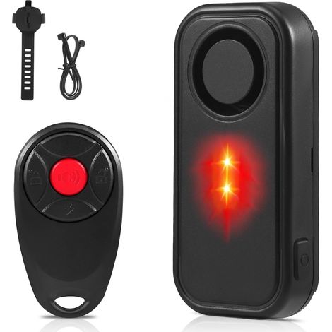 113 DB Kabelloser Fahrradalarm mit Fernbedienung – wasserdichter Diebstahlschutz für Fahrrad, Motorrad, Roller, Auto – Vibrationsalarm und LED