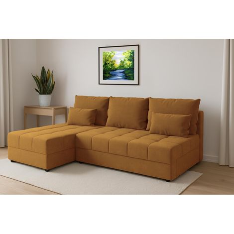 AX LIVING Ecksofa Klein mit Schlaffunktion Dolceo Gelb Steppung 206 cm