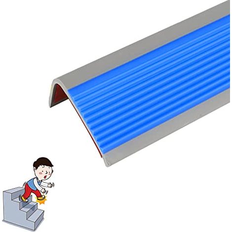 Protection de bord d'escalier autocollante en forme de L - 1 m - En PVC - Antidérapant et imperméable - Pour escaliers intérieurs et extérieurs - Large gamme de couleurs (L : 1 m/39,37") (bleu) (1/5)