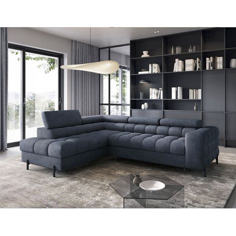 Ecksofa mit Schlaffunktion Sofa AMARA Stoff Whisper Dunkelblau Ottomane Links (1/5)