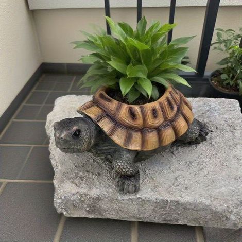 Ornement de pot de fleurs en forme de tortue, décoration de jardin, ornement de cour extérieure en résine (1/5)