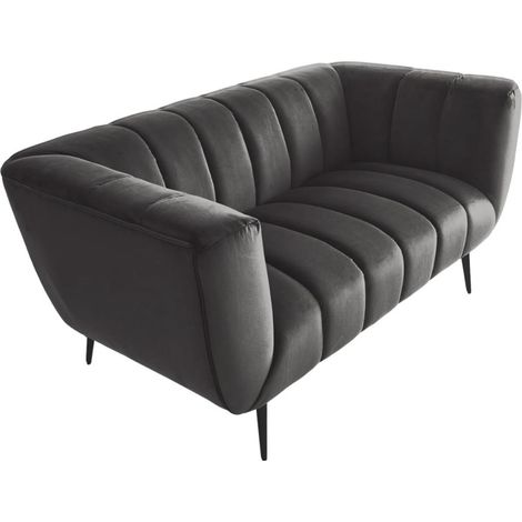 Canapé droit NORA 2 places gris foncé – Canapé chic en velours avec pieds en métal noir (1/5)