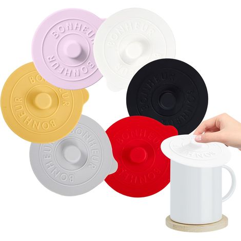6 couvercles silicone réutilisables, anti-poussière et anti-fuite, pour tasses, verres à vin, café, thé. (1/5)
