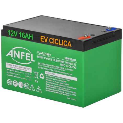 Batteria 12V 16Ah CICLICA Ricaricabile AGM Deep Cycle Solare Camper Barca Nautica UPS Sicurezza Veicoli Elettrici Impianti fotovoltaici SCARICA LENTA 6-DZM 6FM USO CICLICO PIOMBO BICI ELETTRICHE
