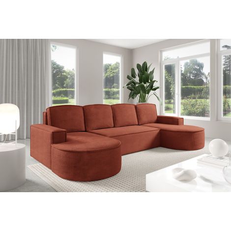 Sofello Ecksofa Molly U-Form mit abgerundeter Form in Creme Beige Grau Hellgrau Rostig Gruen Velour - trendige abgerundete Form Neuheit 2025 (mit Schlaffunktion) (1/5)