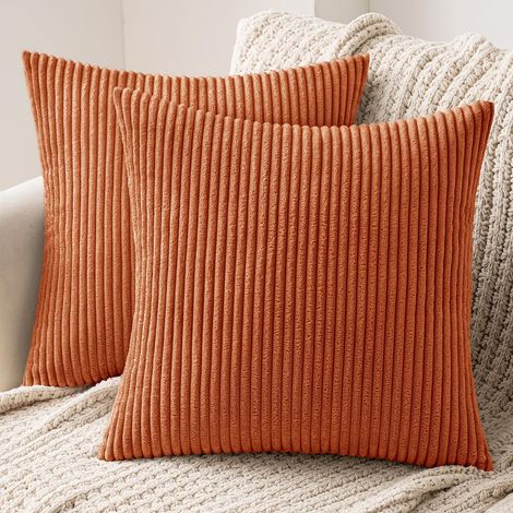 Lot de 2 Decorative Housse de Coussin en Velours Côtelé Canapé Taie d'oreiller Douce pour Maison Salon Chambre Clic Clac 45x45cm Caramel (1/5)