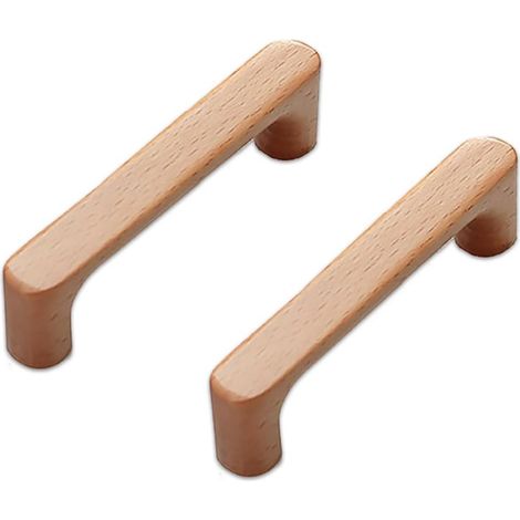 Lot de 2 Poignée Meuble en Bois de Hêtre Massif Couleur Bois Original Style Simple et Moderne pour Armoire Porte Troir Commode (96MM) (1/5)