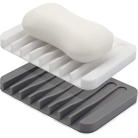 2 Pice (blanc Et Gris) Porte-savon En Silicone Avec Systme D'coulement D'eau Excdentaire (1/5)