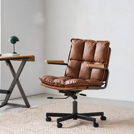 Chaise de bureau coloris marron en cuir métal 65 x 46 x 72 cm (1/5)