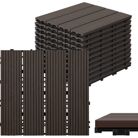Randaco Set di 22 piastrelle per terrazza in WPC a 4 doghe 2 m², 30 x 30 cm, piastrelle agganciabili in composito di legno Marrone caffè